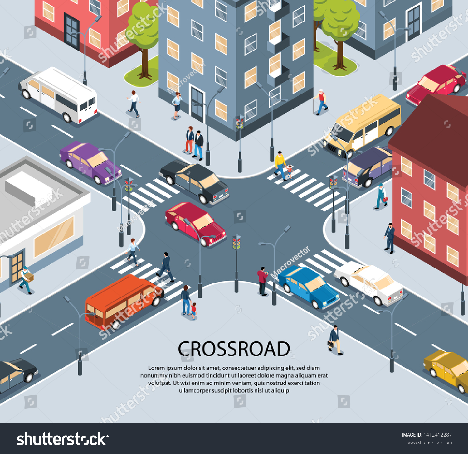 City Town Four Way Intersection Crossroad Stock Vector Royalty Free