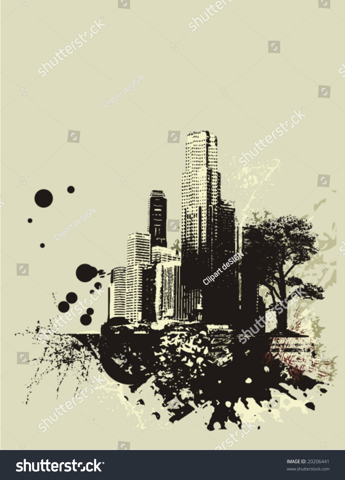 Cityscape Background With Grunge Elements, Vector Illustration ...