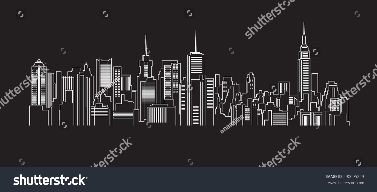 Cityscape Building Line Art Vector Illustration Design - 290095229 ...