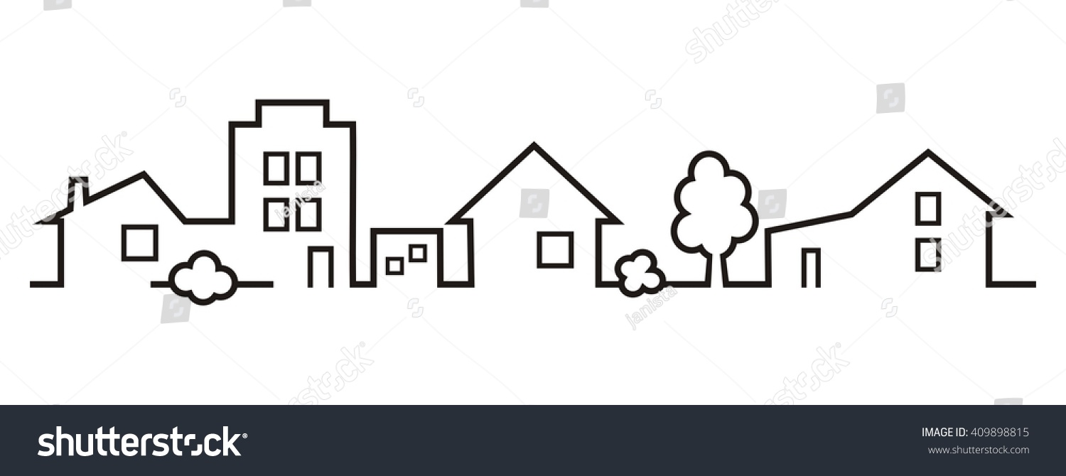SVG of cityscape, houses and greenery, vector icon, in a row svg