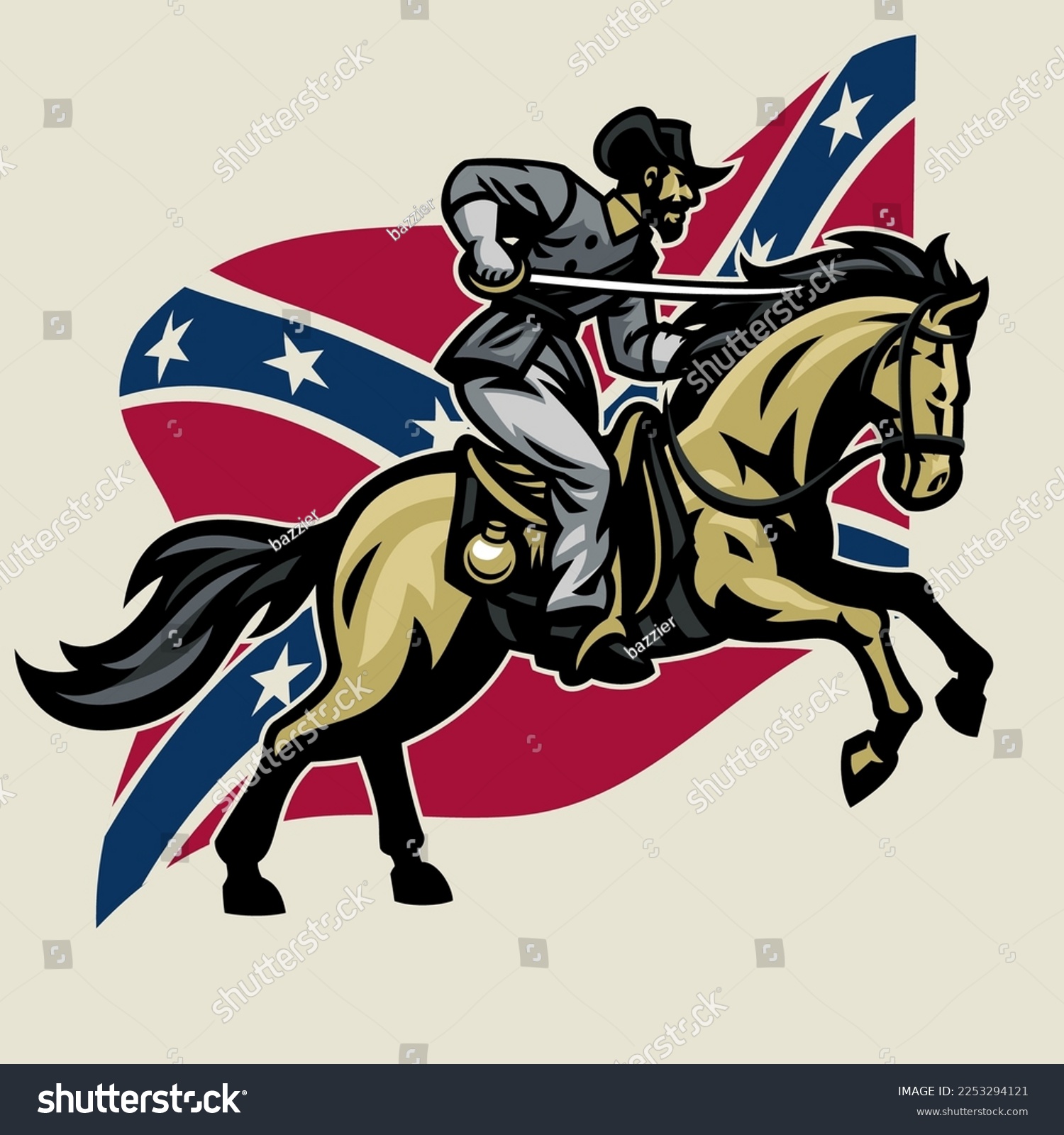 SVG of Civil War Confederate Army Riding Horse and Hold the Sword svg