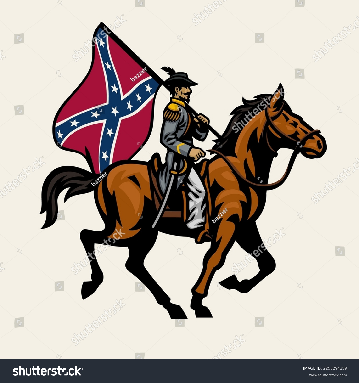 SVG of Civil War Confederate Soldier HOld The Flag while riding the horse svg