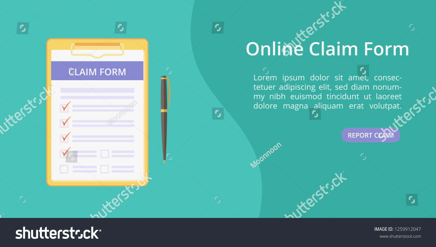 claim-form-on-clipboard-pen-landing-stock-vector-royalty-free-1259912047