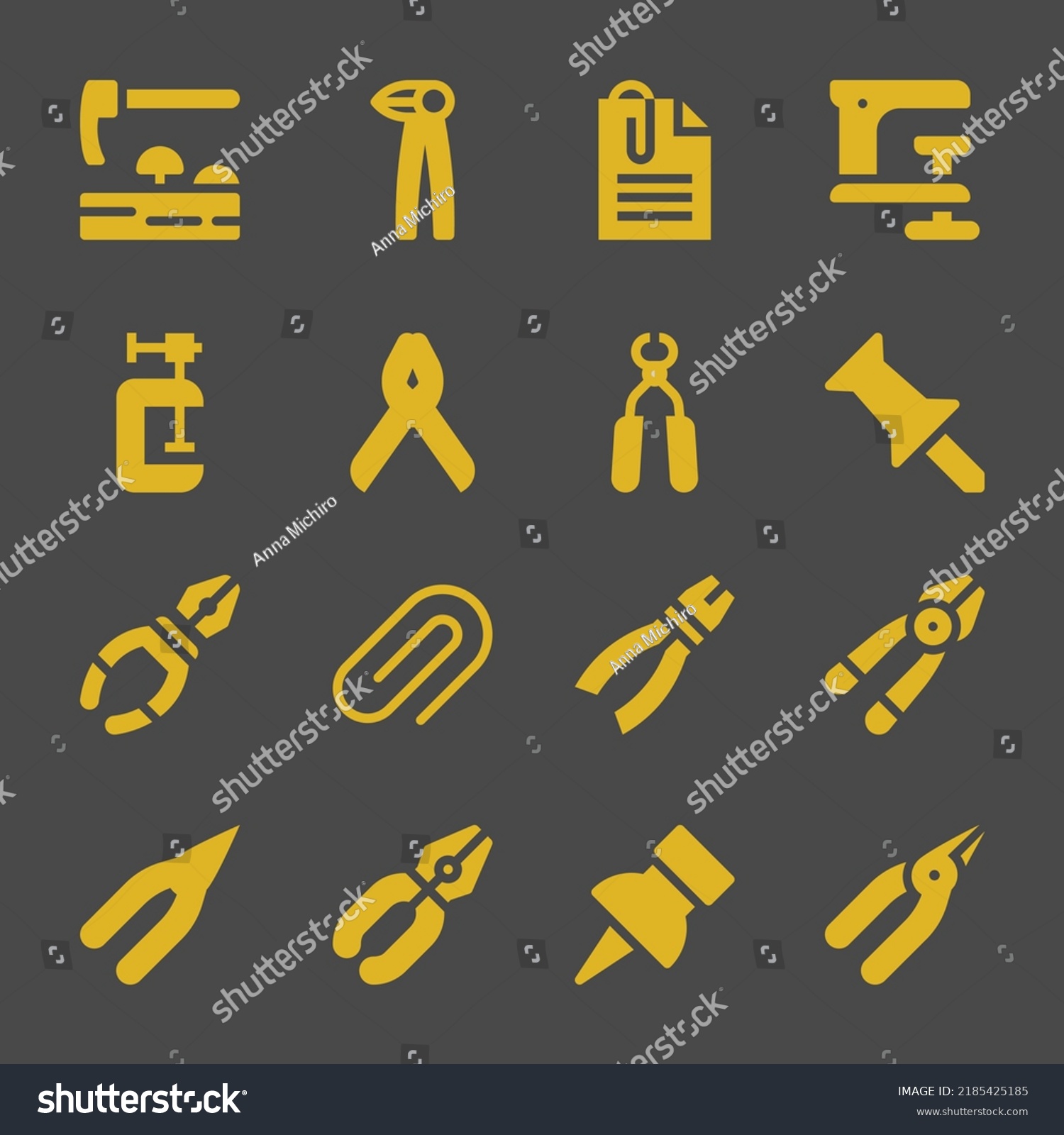 SVG of clamp web icons. Adze and Pliers, Clamp and Push pin symbol, vector signs svg