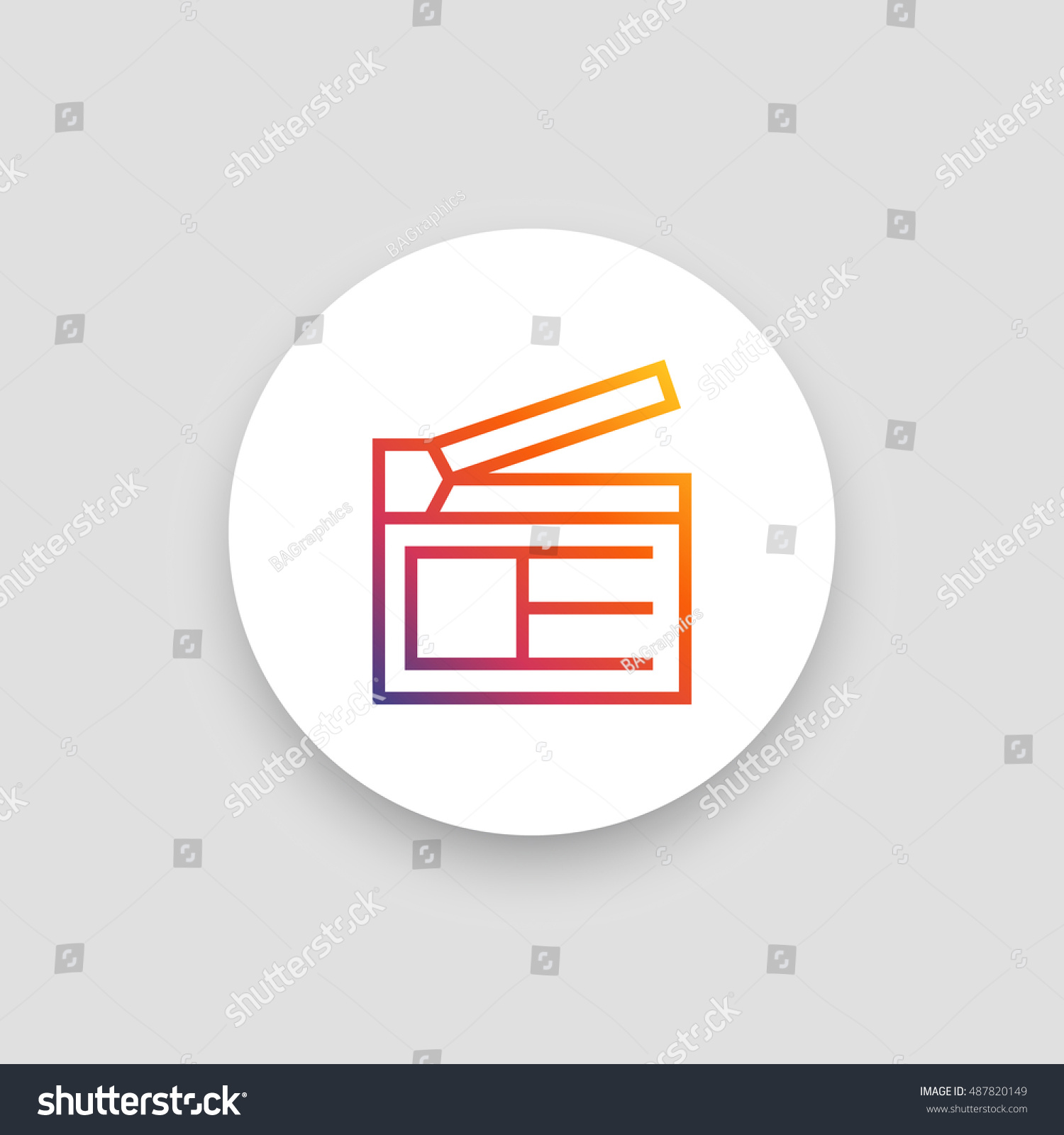 SVG of Clapperboard icon vector, clip art. Also useful as logo, circle app icon, web UI element, symbol, graphic image, silhouette and illustration. Compatible with ai, cdr, jpg, png, svg, pdf, ico and eps. svg