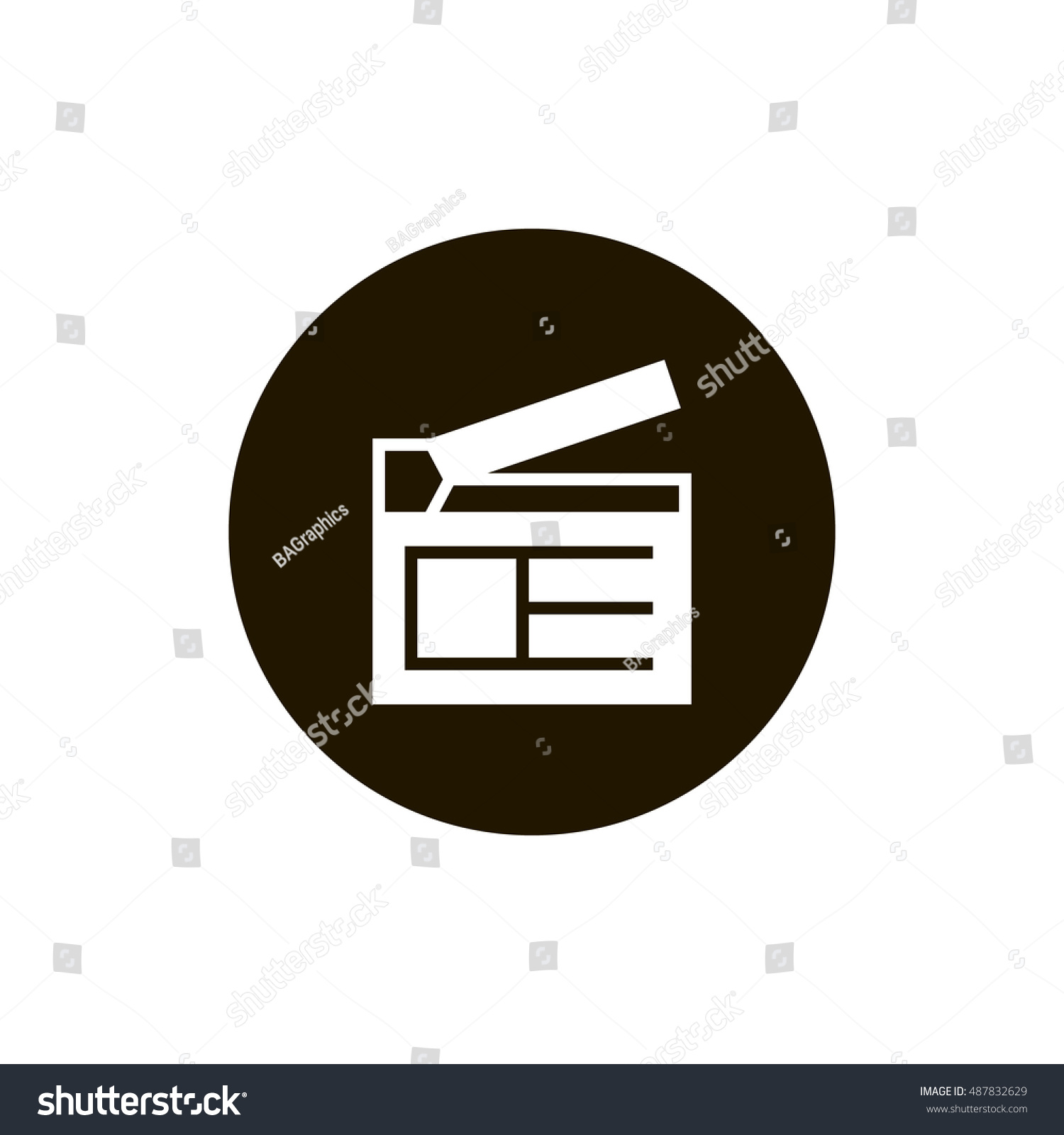 SVG of Clapperboard icon vector, clip art. Also useful as logo, circle app icon, web UI element, symbol, graphic image, silhouette and illustration. Compatible with ai, cdr, jpg, png, svg, pdf, ico and eps. svg