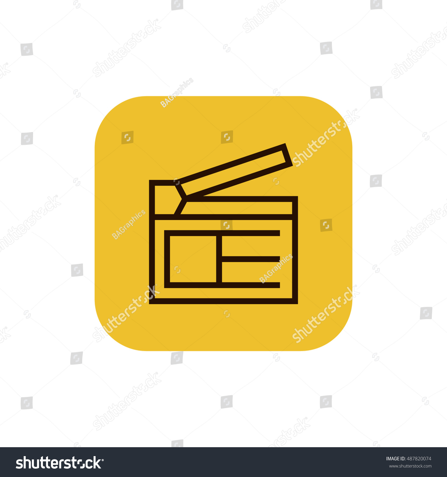 SVG of Clapperboard icon vector, clip art. Also useful as logo, square app icon, web UI element, symbol, graphic image, silhouette and illustration. Compatible with ai, cdr, jpg, png, svg, pdf, ico and eps. svg