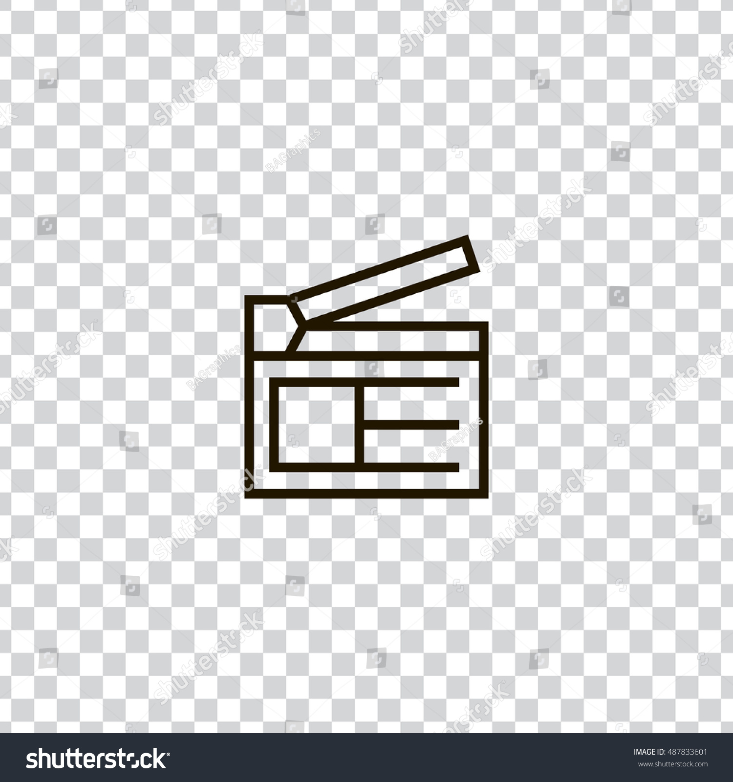 SVG of Clapperboard icon vector, clip art. Also useful as logo, web UI element, symbol, graphic image, transparent silhouette and illustration. Compatible with ai, cdr, jpg, png, svg, pdf, ico and eps. svg
