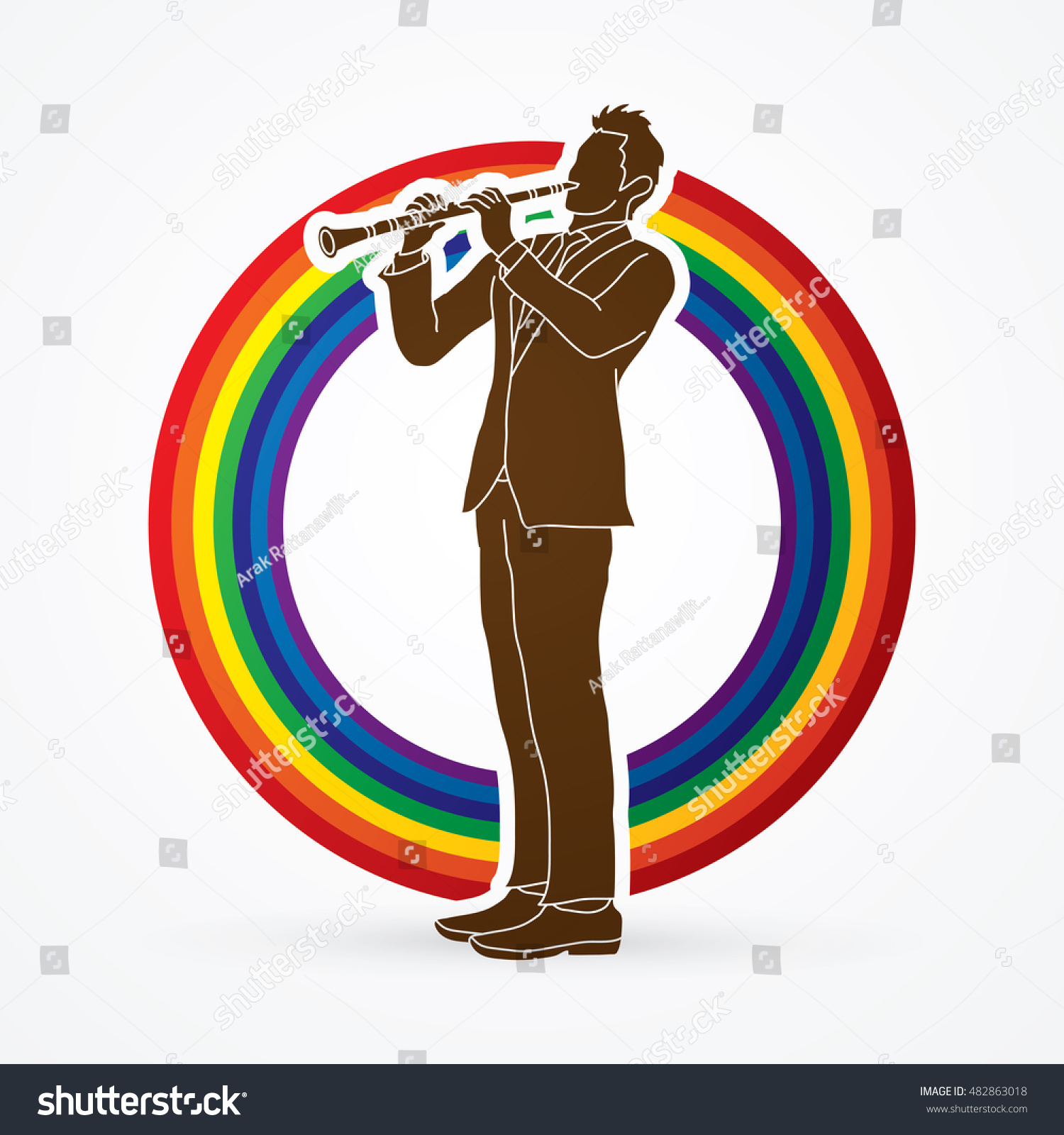 musician playing clarinet rainbow background clip art preview
