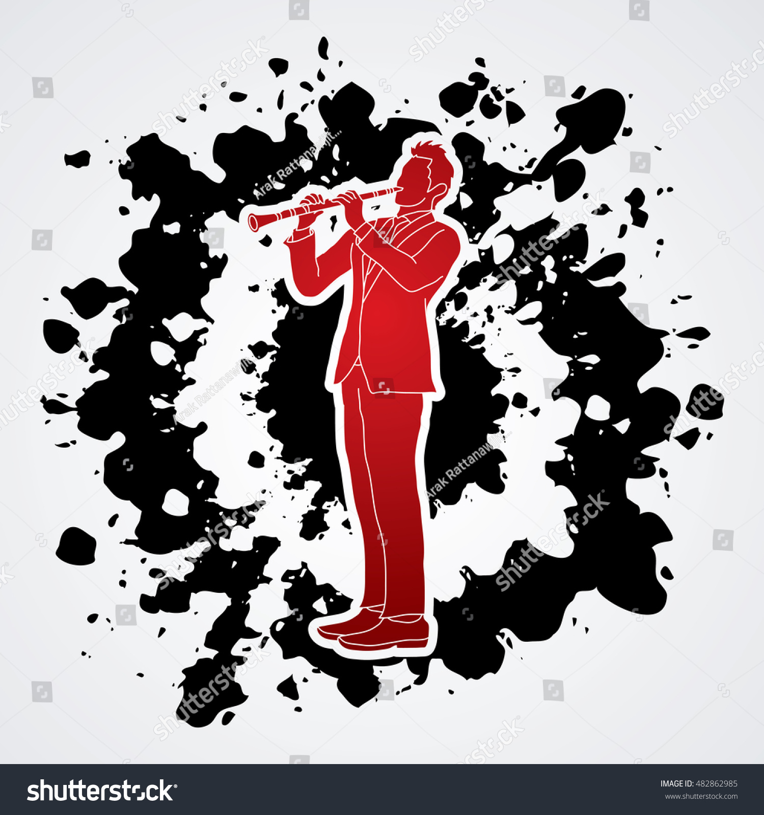 red musician playing flute on black background clip art preview