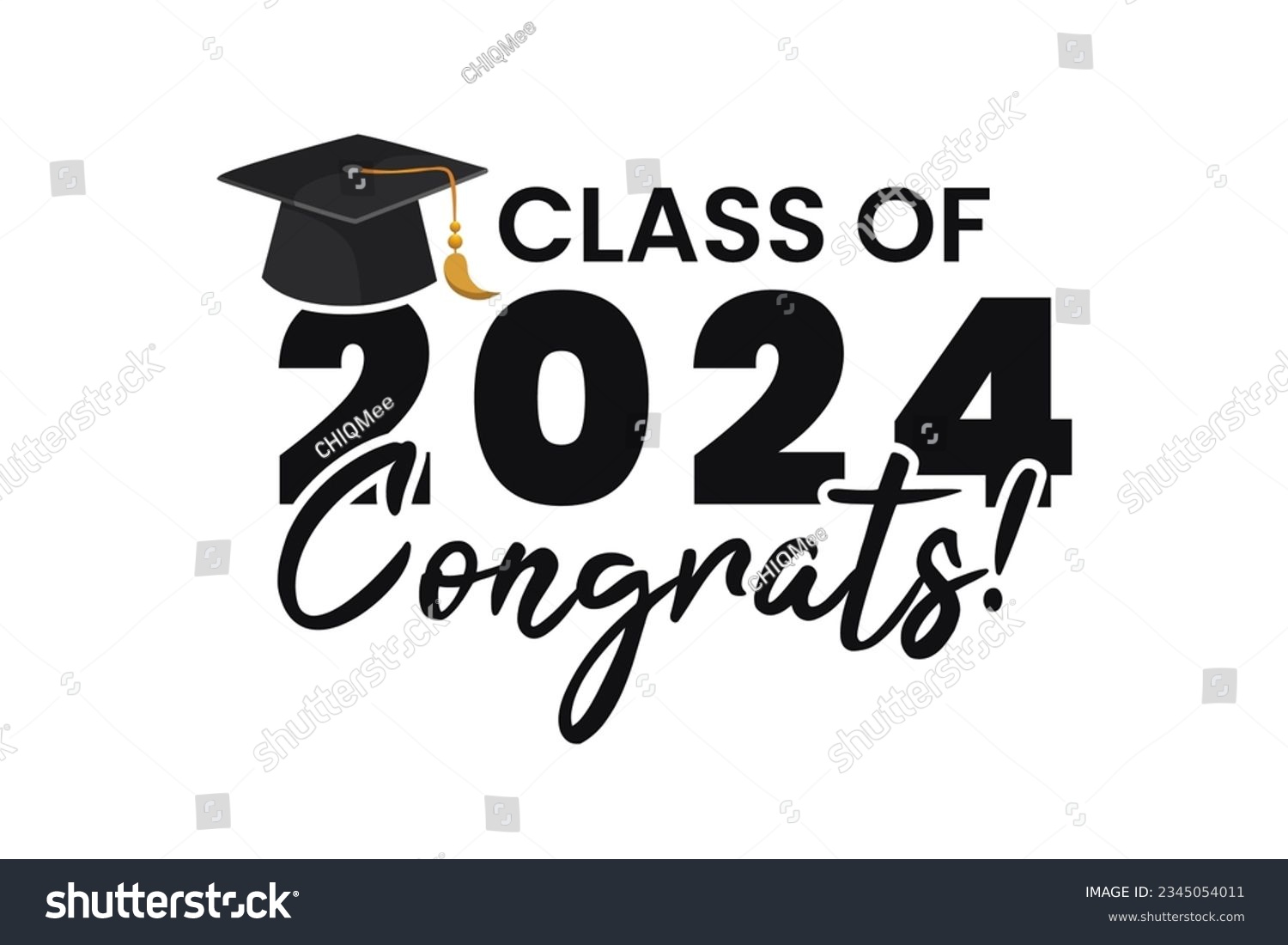 SVG of Class of 2024 Sticker. word lettering script banner. Congrats Graduation lettering with academic cap. Template for design party high school or college, graduate invitations. svg