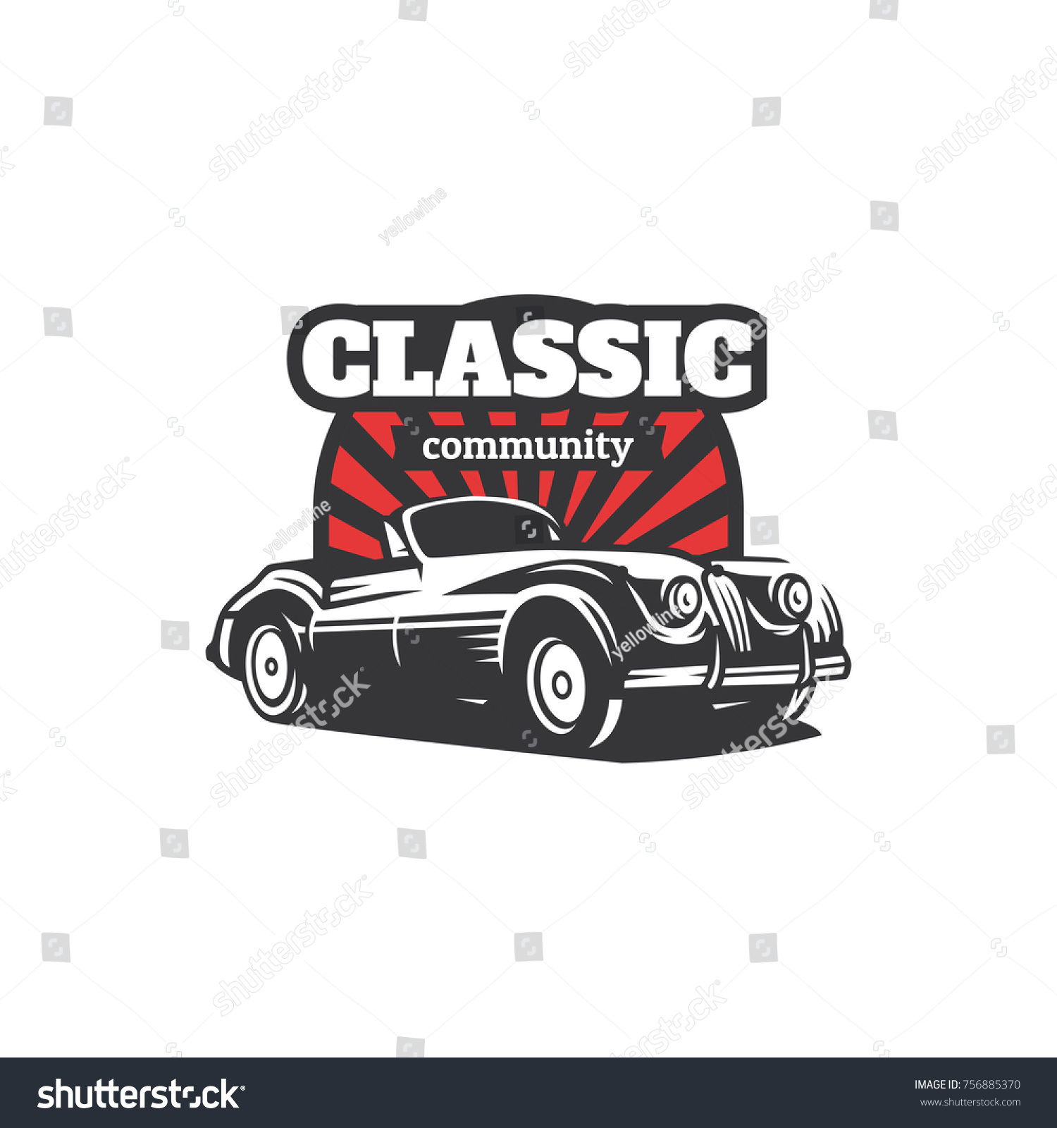 クラシックカーイラスト クラシックカーのロゴバッジ のベクター画像素材 ロイヤリティフリー