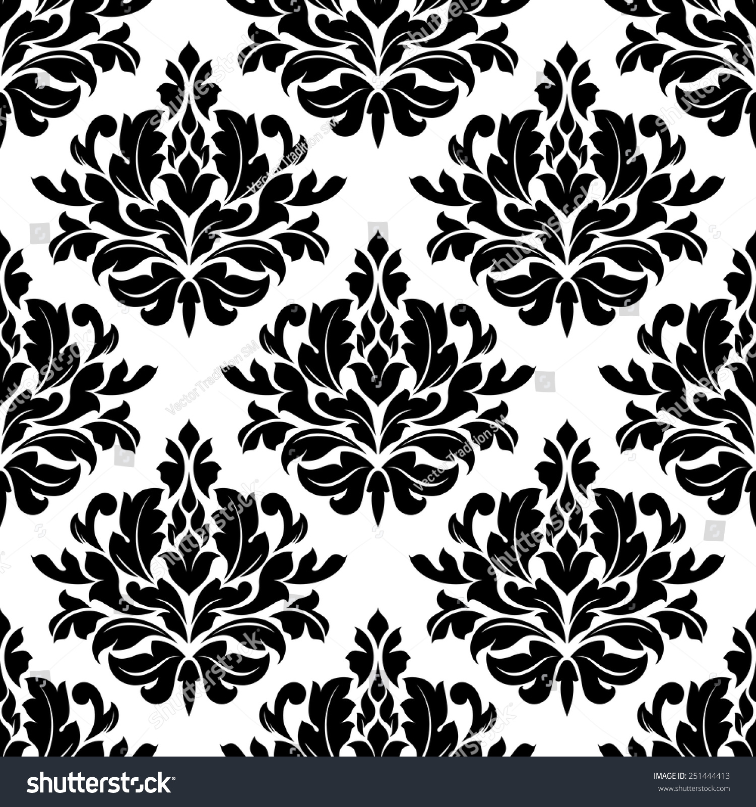 Classic Damask Floral Seamless Pattern Black Stock Vector 251444413 ...