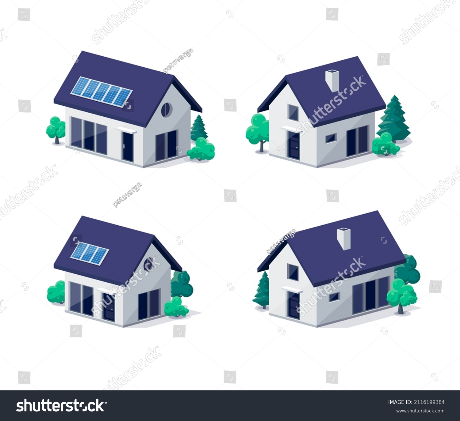 SVG of Classic modern family house building icon in 3d view. Residential home property. Contemporary standard suburban village style with gable roof and solar panels. Isolated vector real estate illustration svg