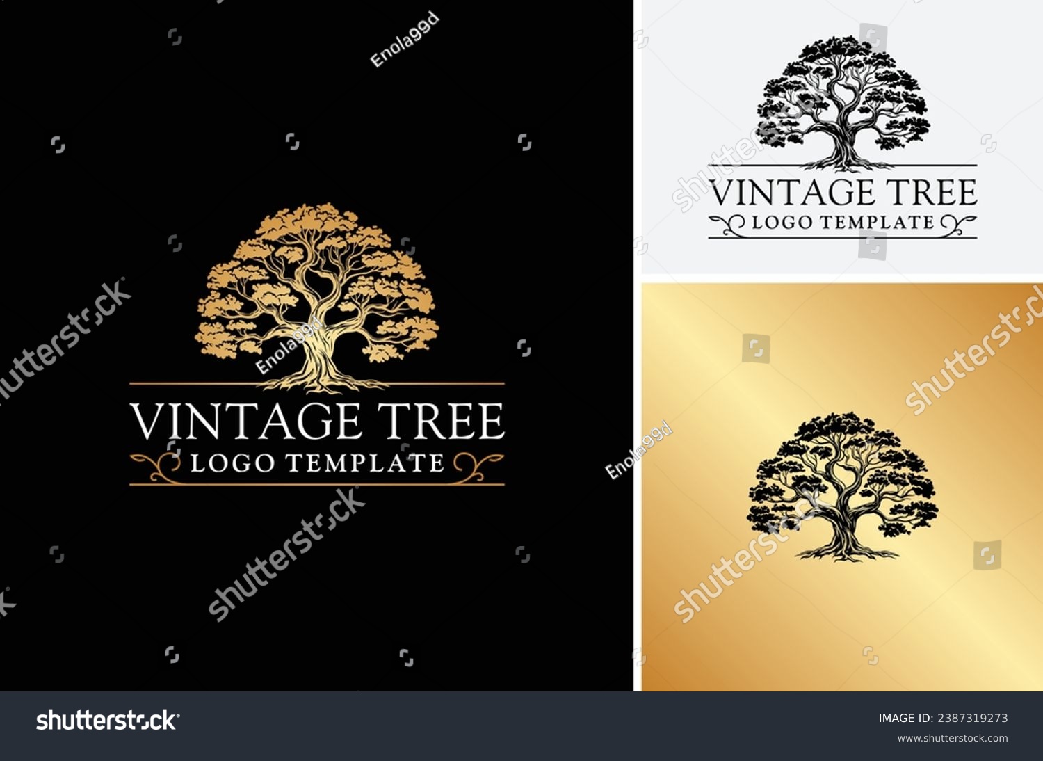SVG of Classic Oak Maple Elm Chestnut Tree Silhouette. Residential landscape vintage logo design svg