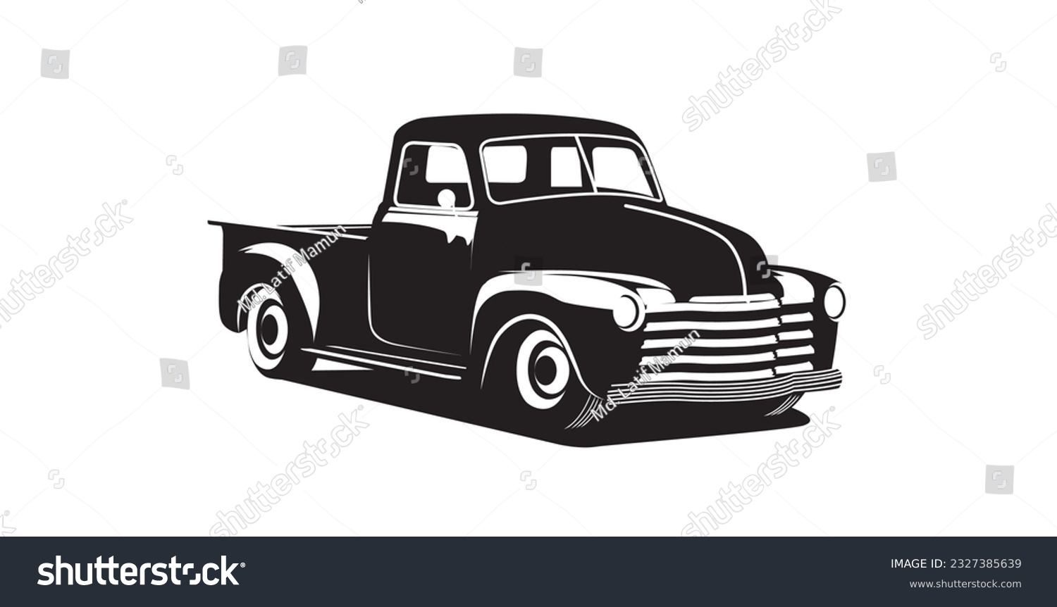 SVG of Classic truck vector graphic black and white. svg