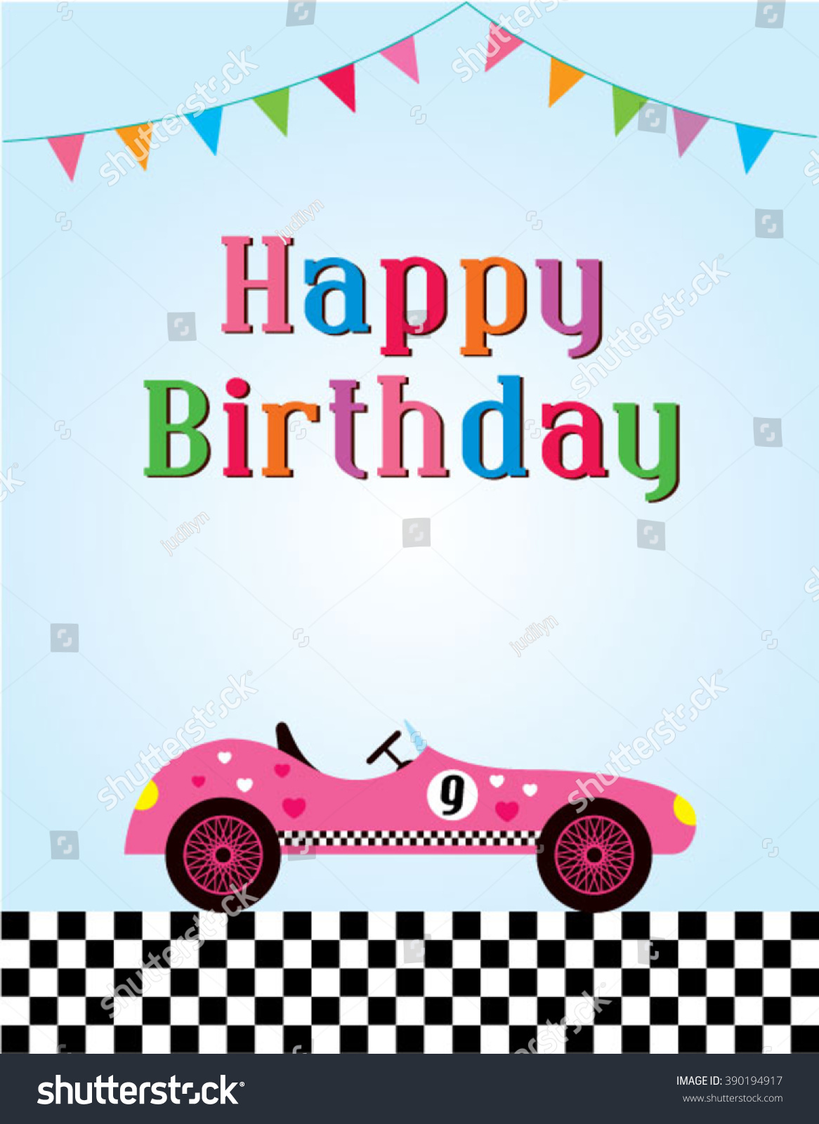 Classic Vintage Race Car Happy Birthday Stock Vector (Royalty Free