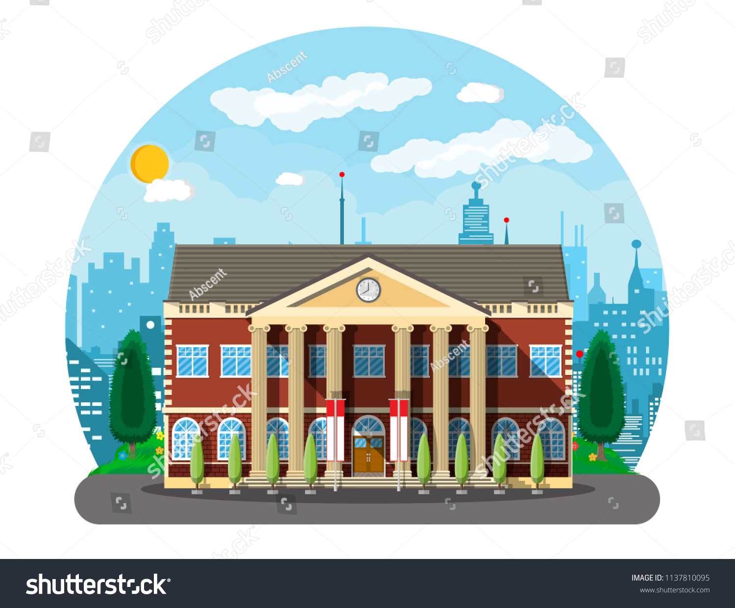 Classical School Building Cityscape Brick Facade Stock Vector (royalty 