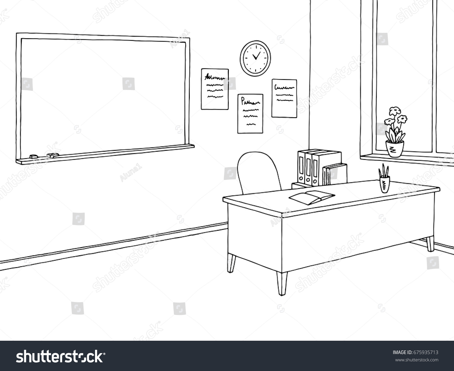 Classroom Graphic Black White Interior Sketch Stock Vector 675935713 ...