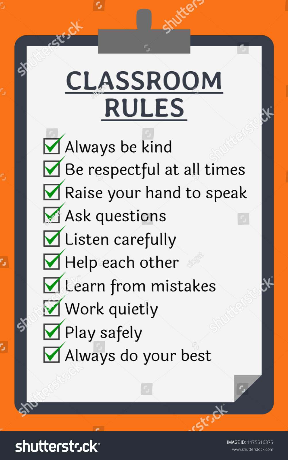 Classroom Rules Poster Clipboard Over Orange: Vector στοκ (χωρίς ...