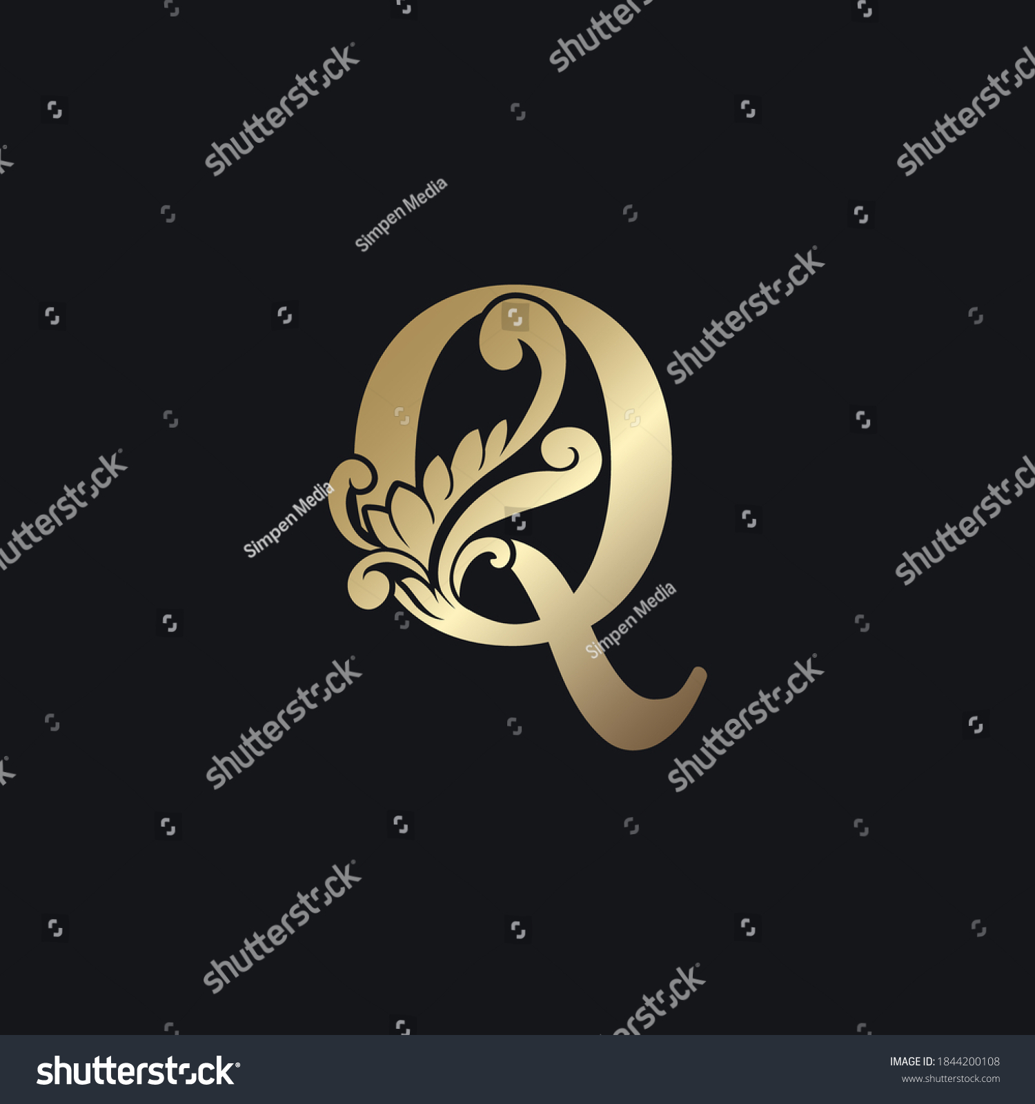 SVG of Classy Gold Letter Q Luxury Decorative Initial Logo Icon, Elegance Swirl Ornate Deco  Logo Vintage Template Design svg