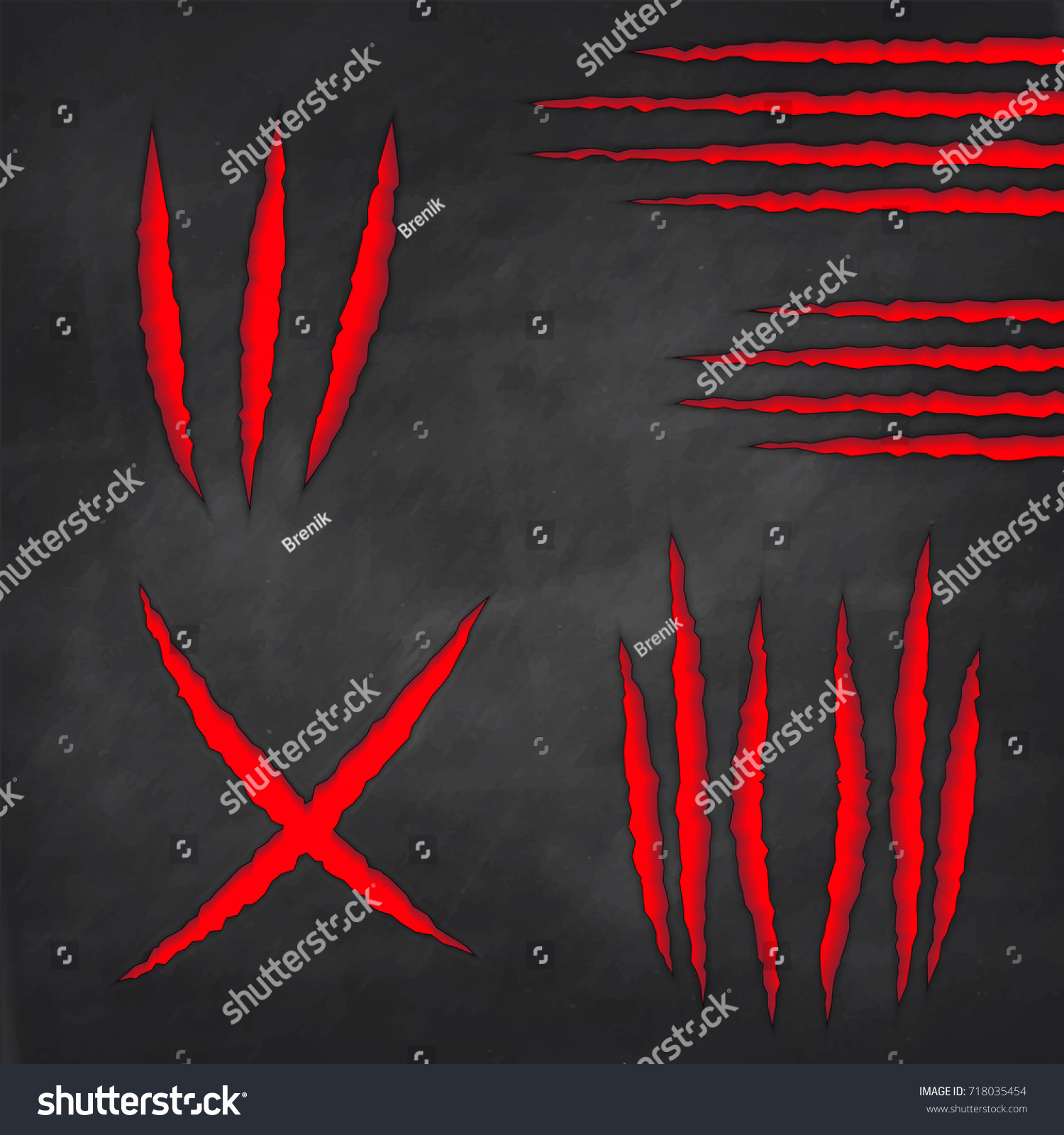 Claws Scratches Marks On Black Wall Stock Vector (Royalty Free