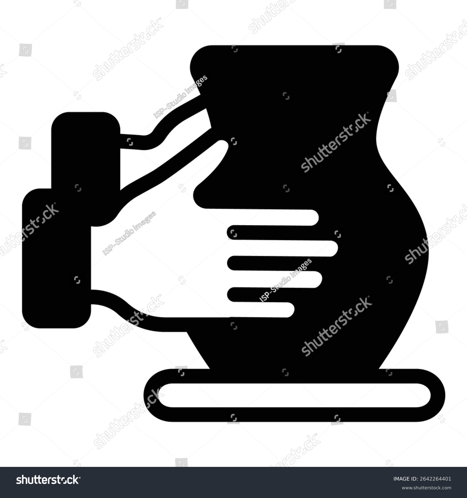 black hand holding vase, simple design clip art preview