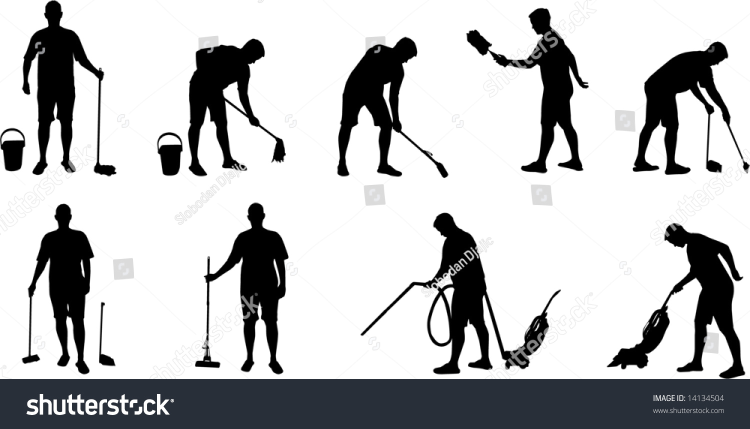 Cleaning Vacuuming Silhouettes Stock Vector 14134504 - Shutterstock