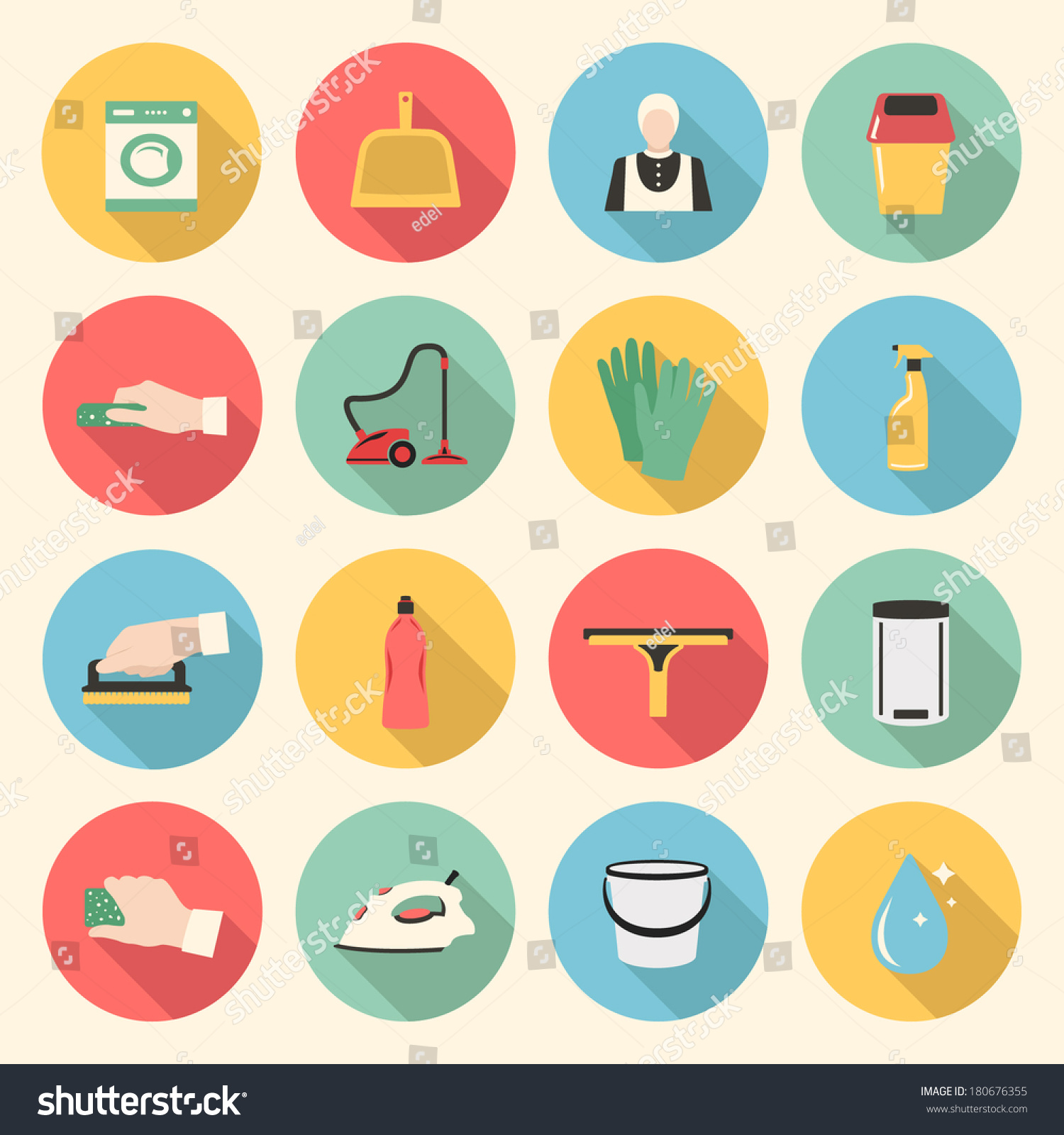 Cleaning Colorful Flat Style Icons Set. Template Elements For Web And ...