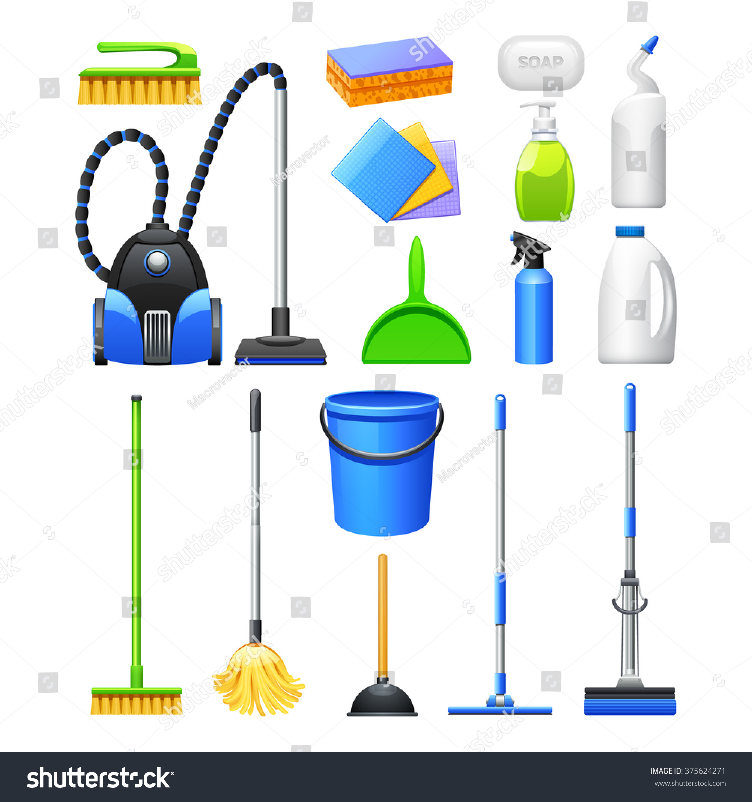 Cleaning Equipment Accessories Realistic Icons Collection Stock Vector ...