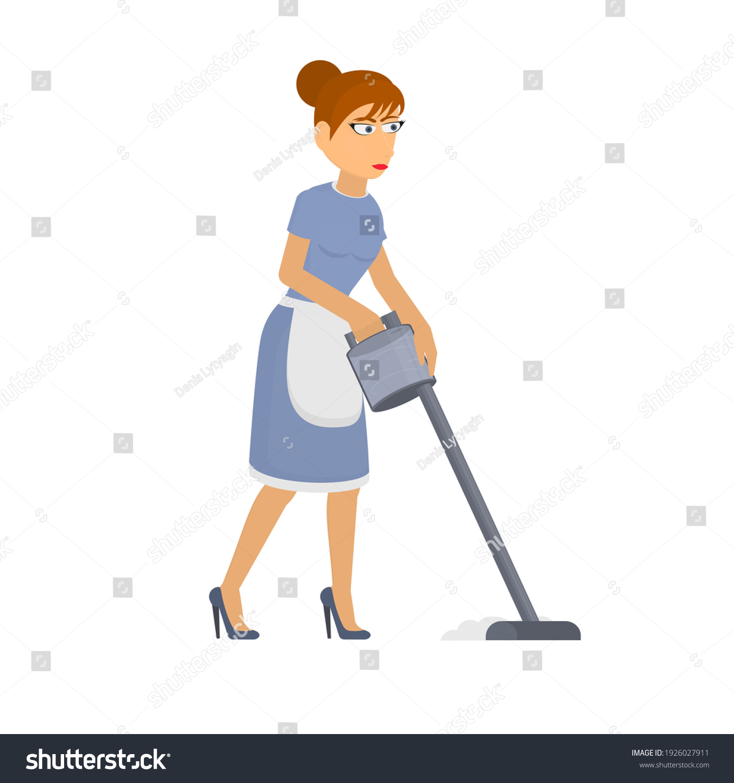 Cleaning Lady Woman Vacuum Cleaner Vector Stock Vector (Royalty Free ...