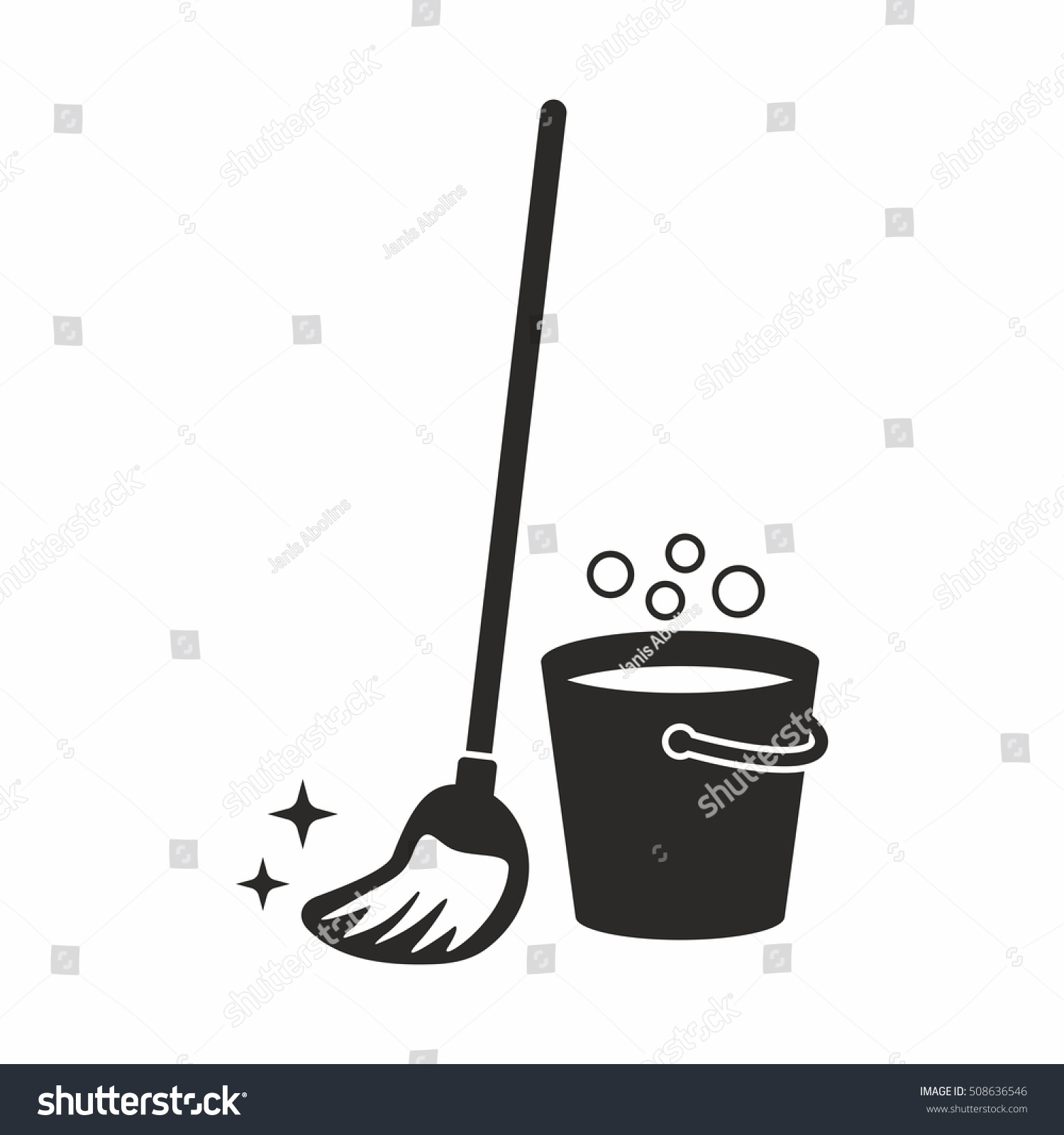 black mop, bucket, bubbles, cleaning clip art preview