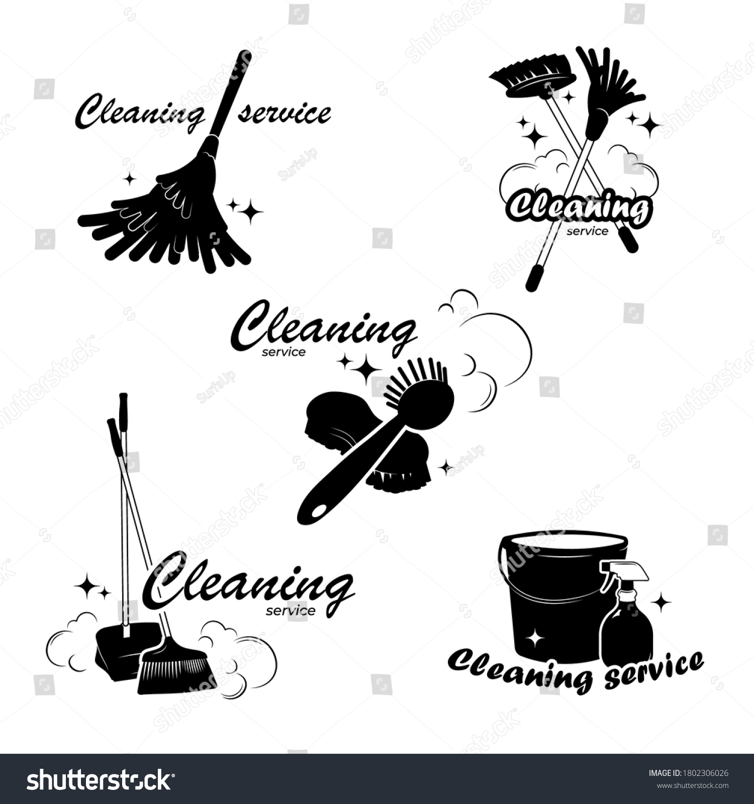 Cleaning Service Badges Set Monochrome Brooms Stock Vector (Royalty ...