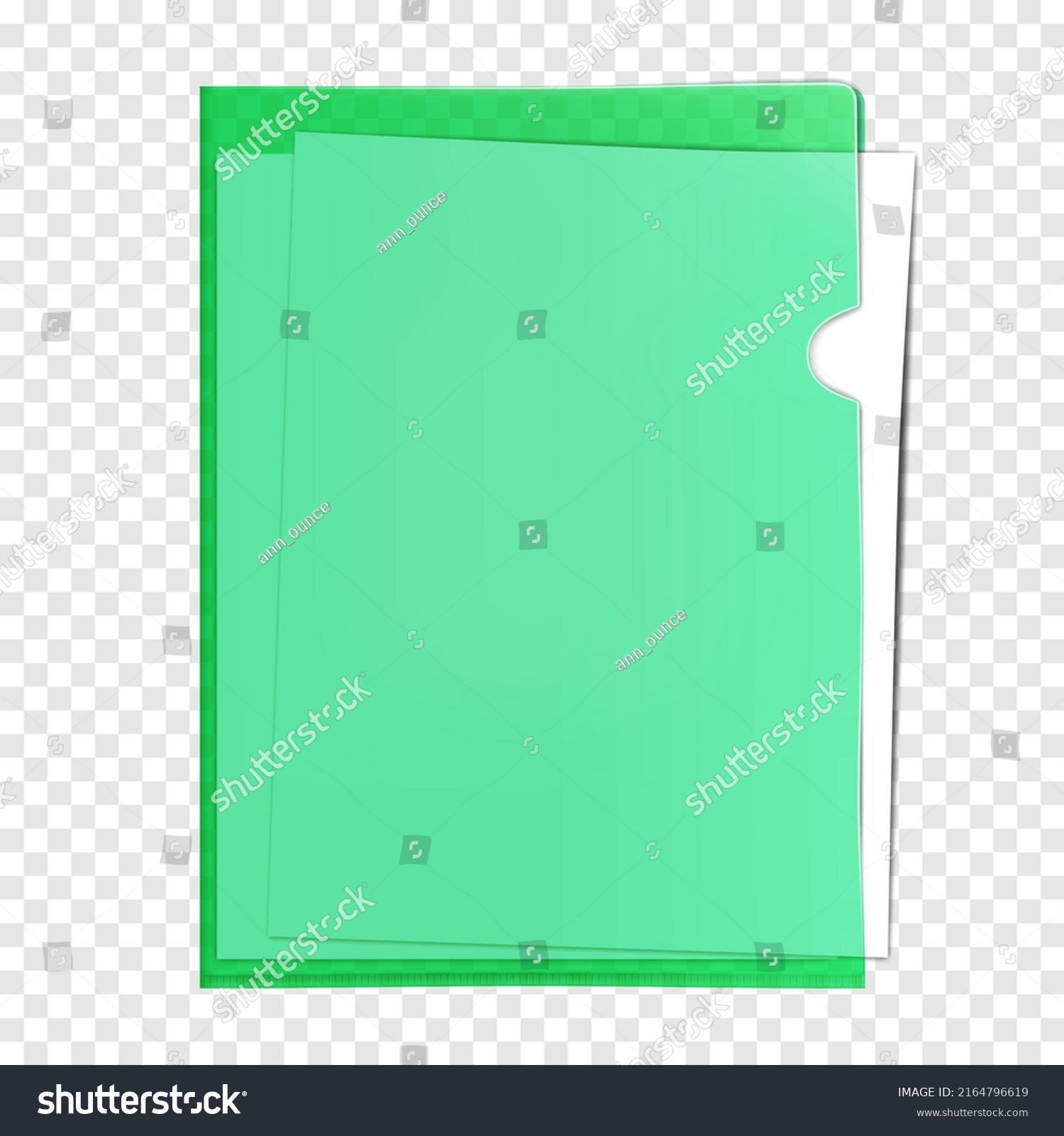 SVG of Clear color plastic project pocket with white blank paper inside realistic mockup. PVC corner file sleeve folder vector mock-up svg