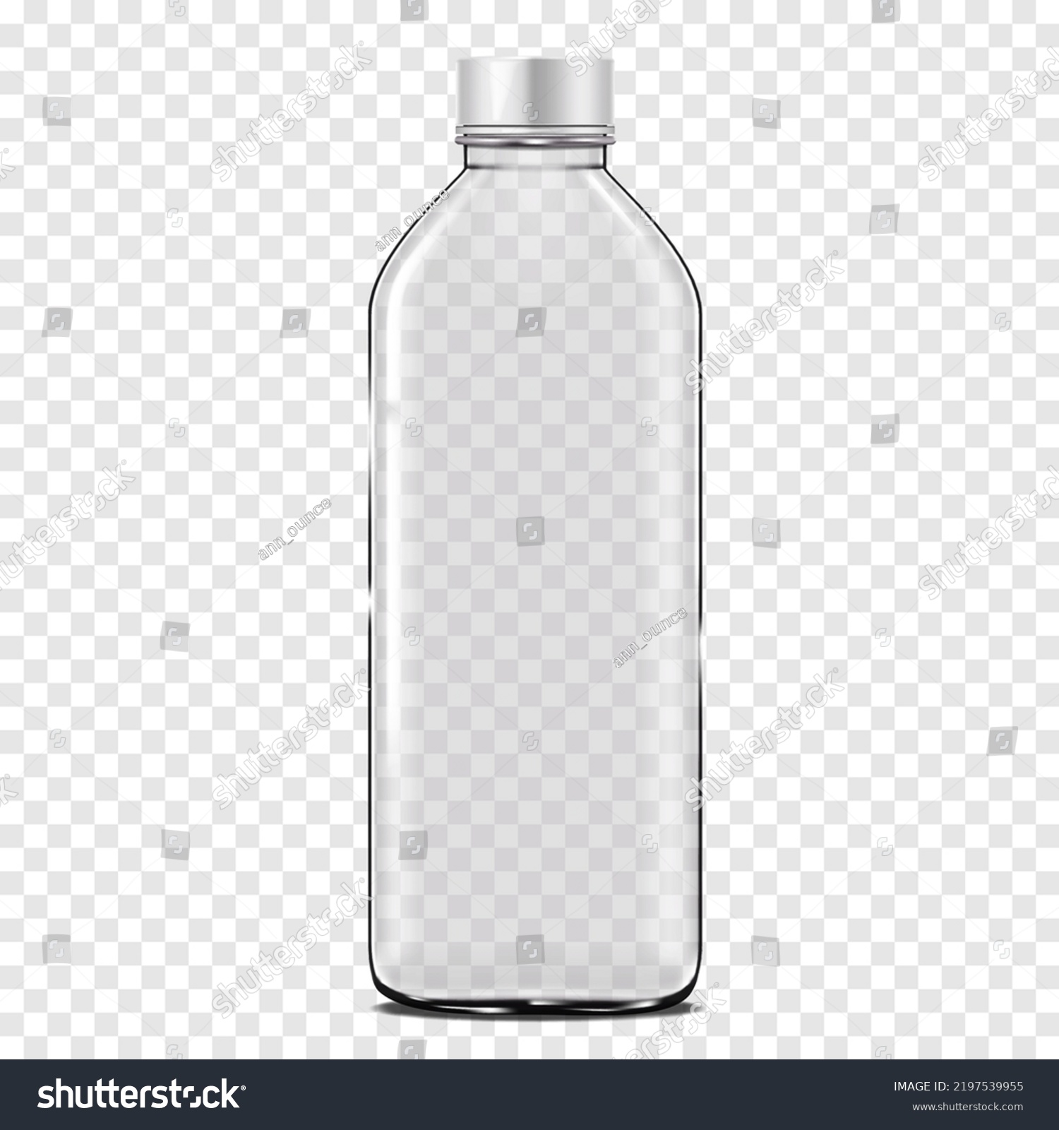SVG of Clear empty glass bottle with white plastic screw cap on transparent background realistic vector mockup. Liquid product packaging mock-up svg
