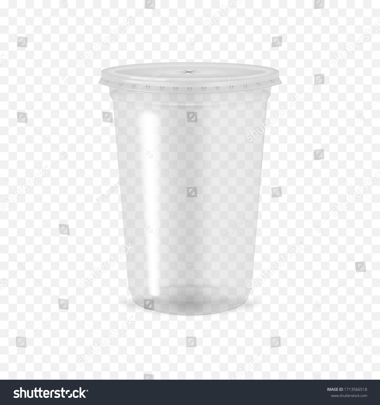 SVG of Clear empty plastic cup with flat lid  on transparent background, realistic mockup. Disposable takeaway drink container, vector template. svg