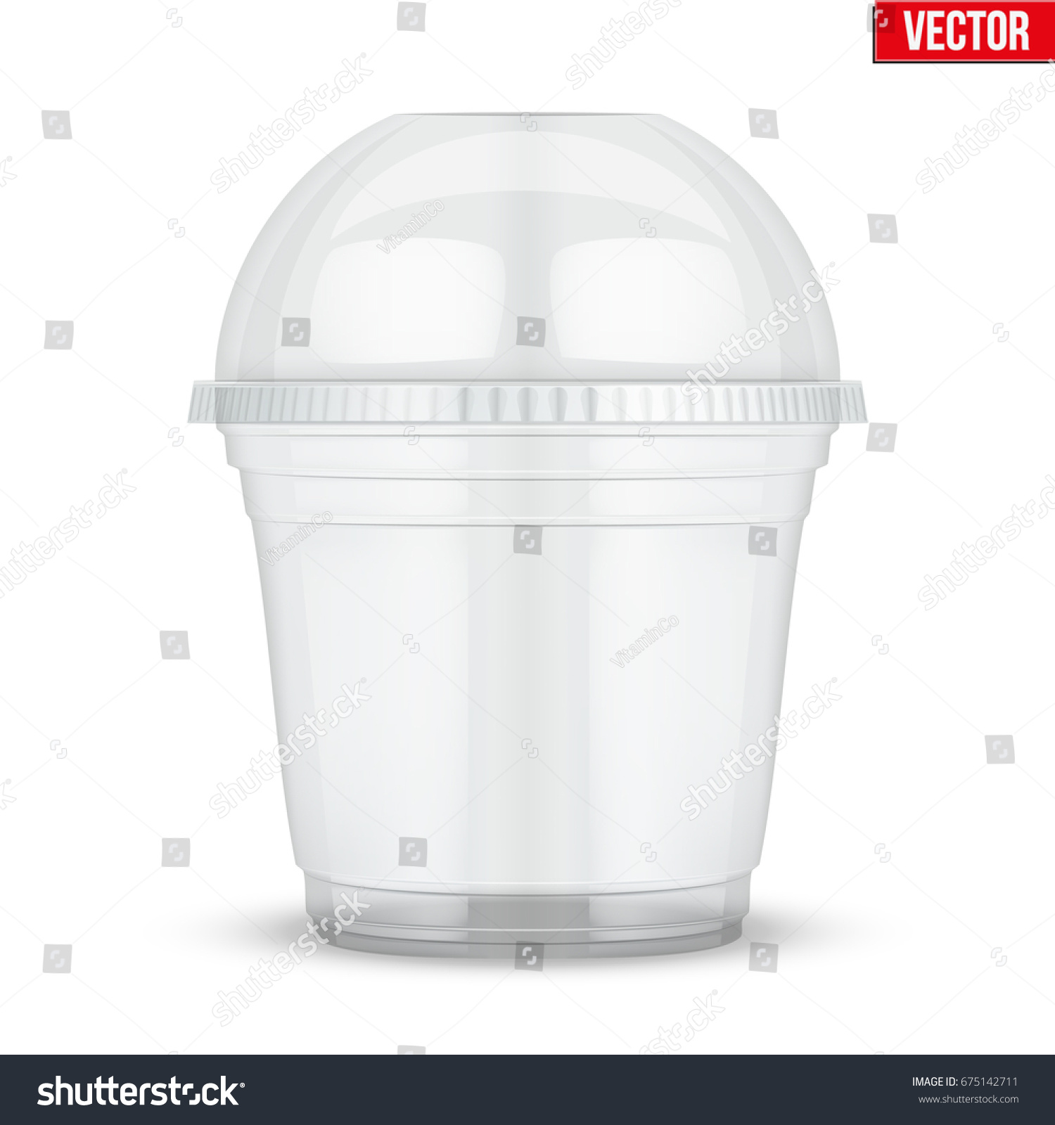 SVG of Clear plastic cup with sphere dome cap. For ice cream and dessert. Vector Illustration isolated on white background. svg