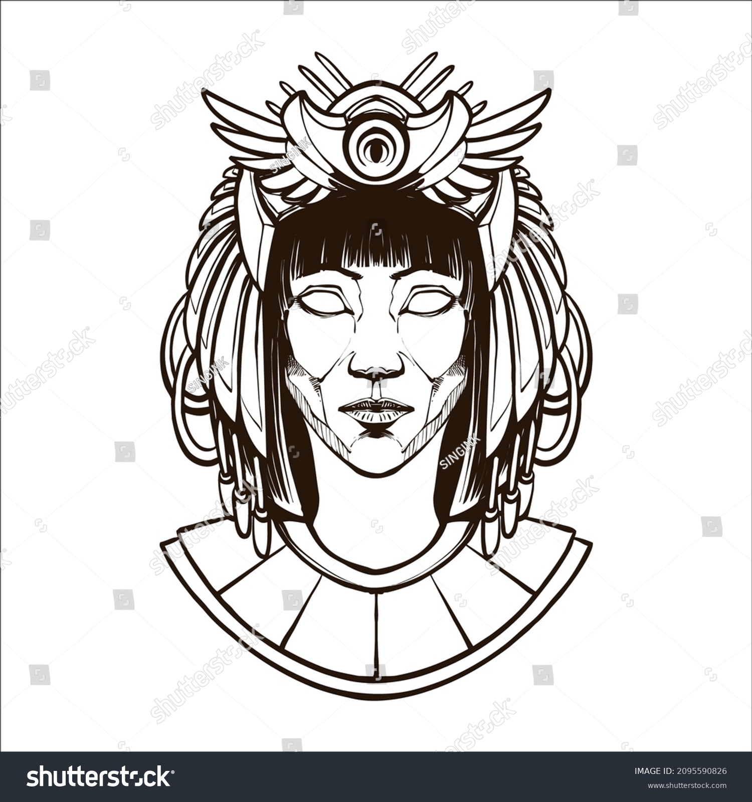 Cleopatra Head Line Art Illustration Stock Vector (Royalty Free ...