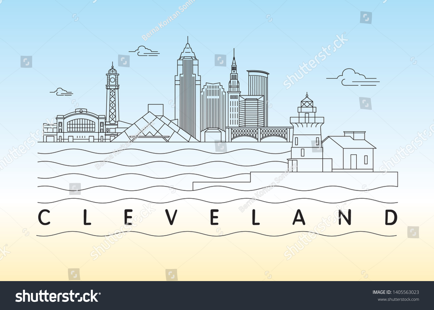 Cleveland Ohio Skyline Vector Illustration Typography Stock Vector ...