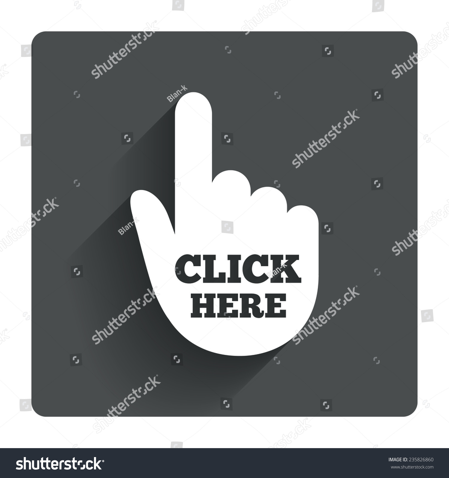 Click Here Hand Sign Icon. Press Button. Gray Flat Square Button With ...