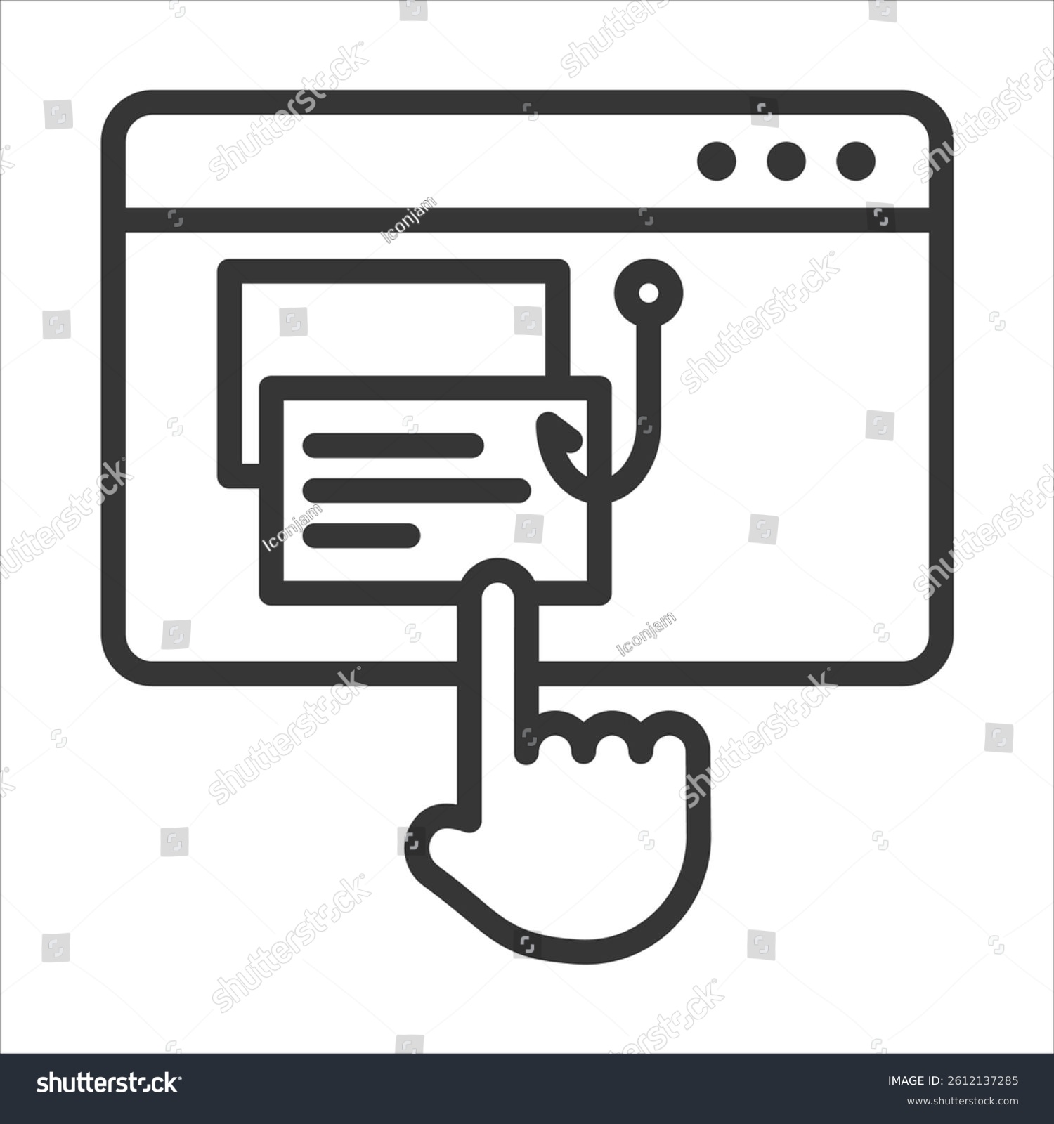 phishing attack concept, hand pointing, website clip art preview
