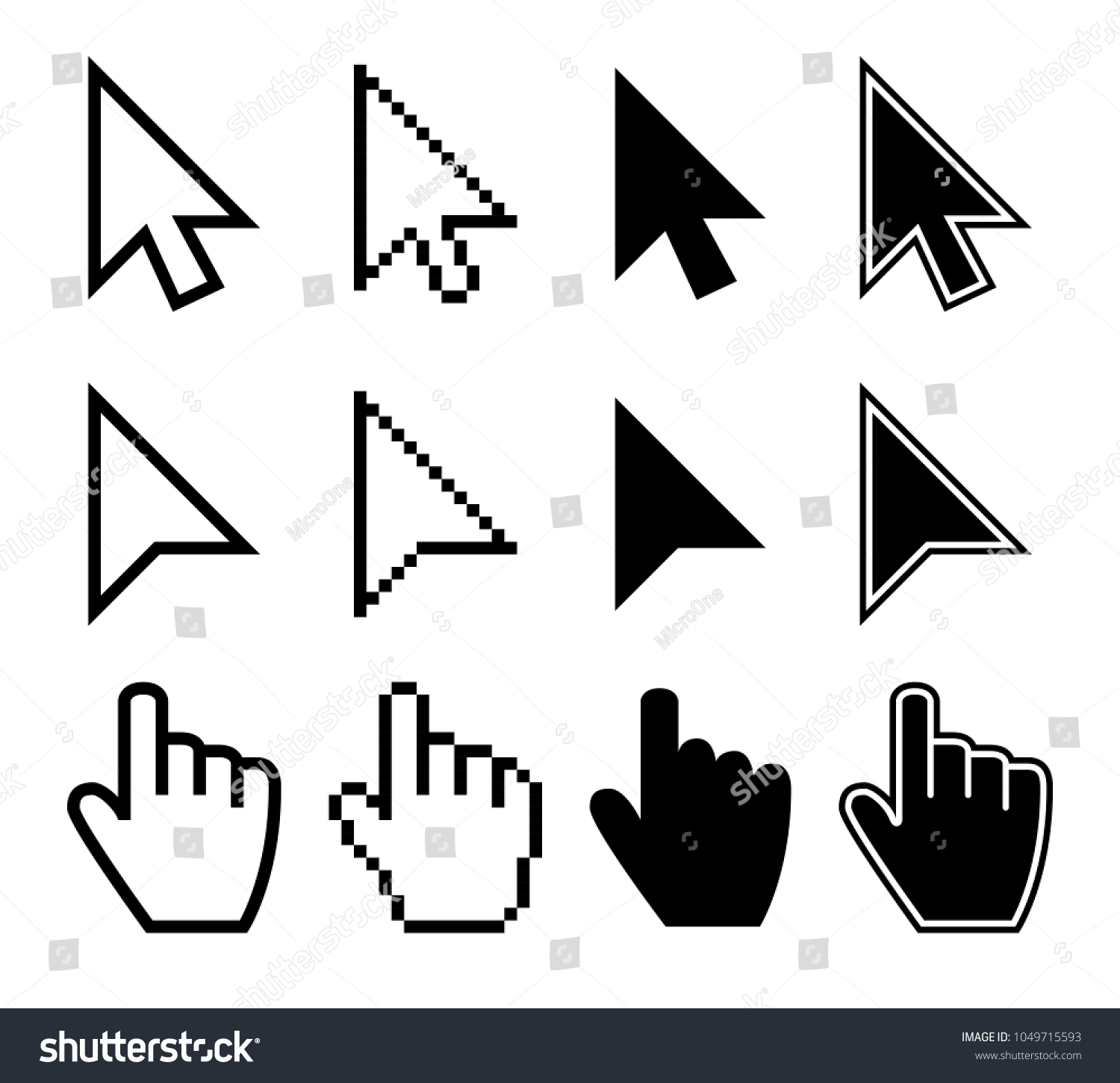 マウス カーソルをクリックすると コンピュータの指ポインタ ベクター画像セットが表示されます マウスポインターの指 カーソルの矢印の手のイラスト のベクター画像素材 ロイヤリティフリー