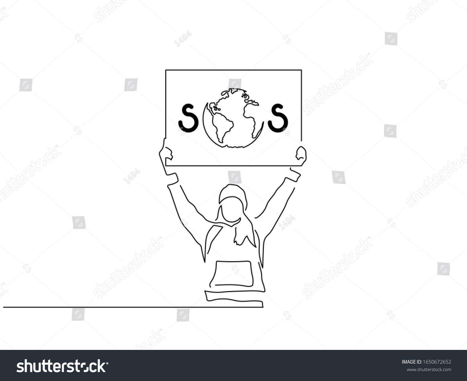 Climate Change Activist Isolated Line Drawing: เวกเตอร์สต็อก (ปลอดค่า