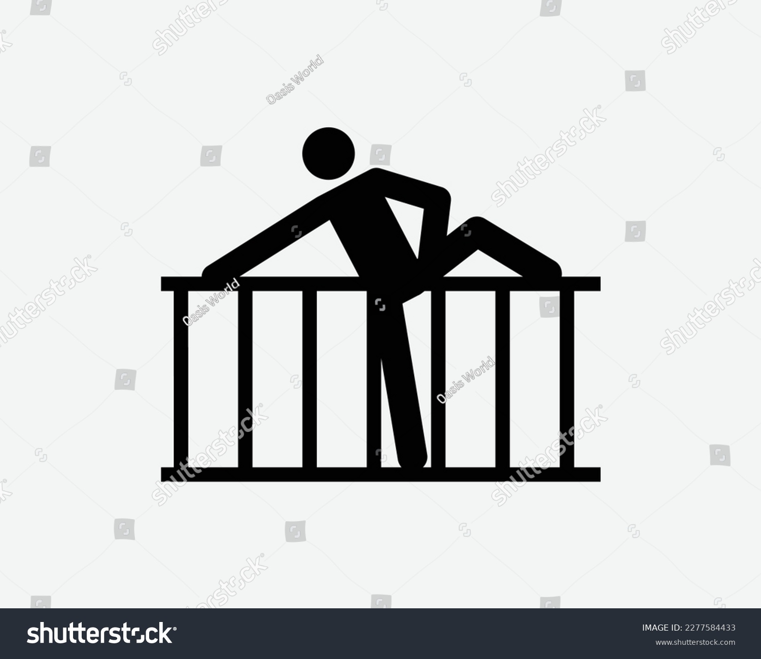 SVG of Climbing Fence Icon Climb Over Barrier Trespassing Intruder Vector Black White Silhouette Symbol Sign Graphic Clipart Artwork Illustration Pictogram svg