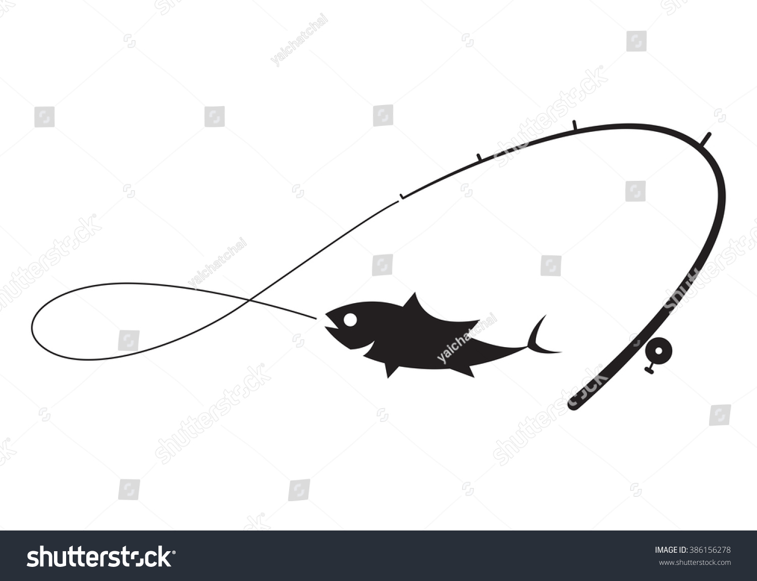 Clip Art Black Fishing On White Stock Vector 386156278 - Shutterstock