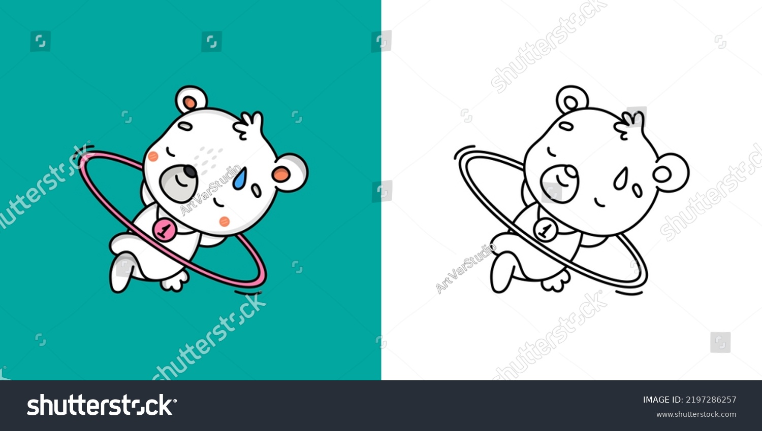 SVG of Clipart Bear Athlete Multicolored and Black and White. Cute Panda Polar Bear Sportsman. Vector Illustration of a Kawaii Animal for Stickers, Baby Shower, Coloring Pages, Prints for Clothes.
 svg