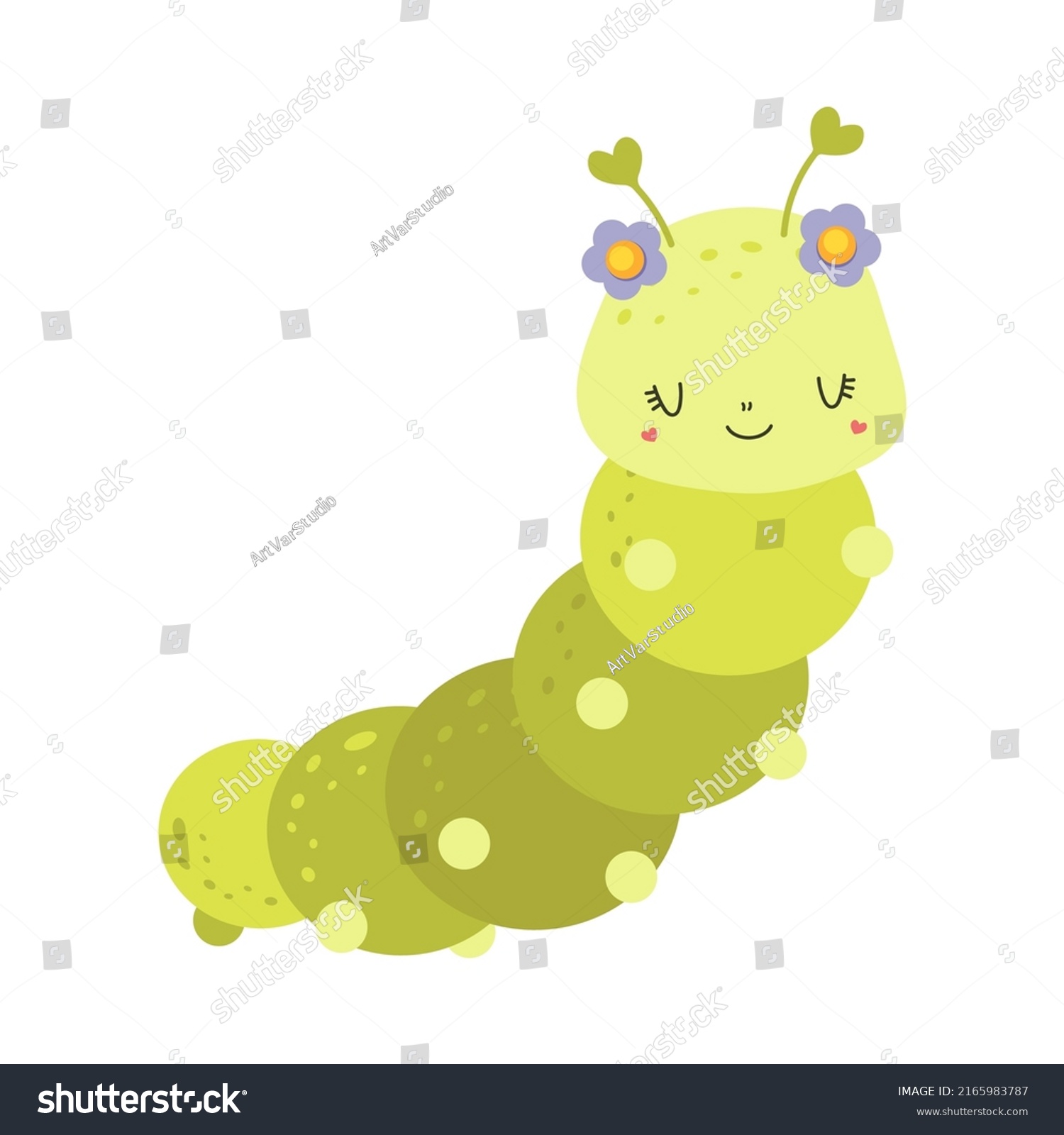 SVG of Clipart Caterpillar in Cartoon Style. Cute Clip Art Caterpillar with Flowers. Vector Illustration of an Animal for Stickers, Baby Shower Invitation, Prints for Clothes, Textile.  svg