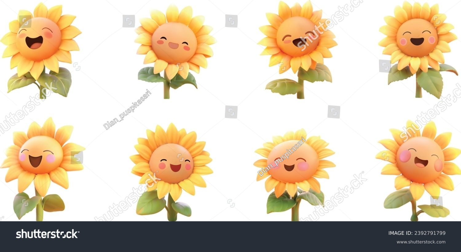 SVG of Clipart 3D Character Vector Cute Sunflower  svg