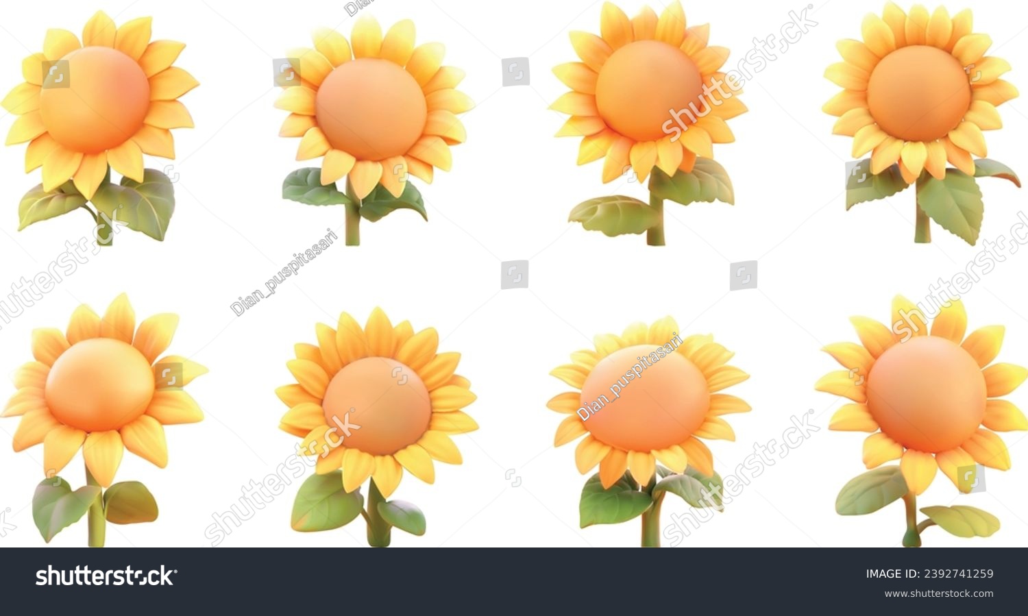 SVG of Clipart 3D Vector Cute Sunflower  svg