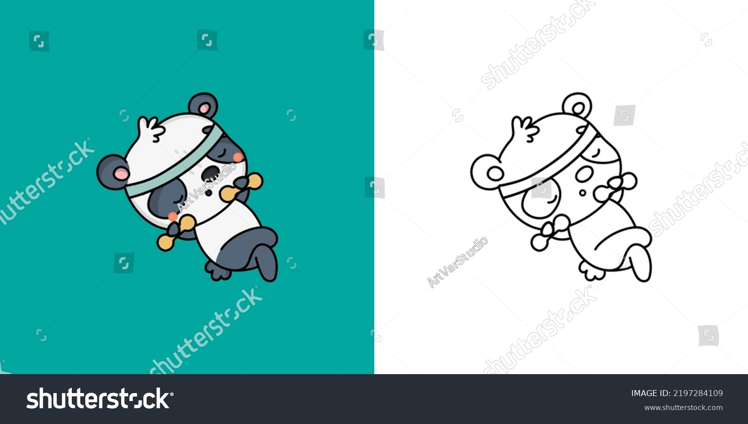 SVG of Clipart Panda Athlete Multicolored and Black and White. Cute Panda Bear Sportsman. Vector Illustration of a Kawaii Animal for Stickers, Baby Shower, Coloring Pages, Prints for Clothes.
 svg